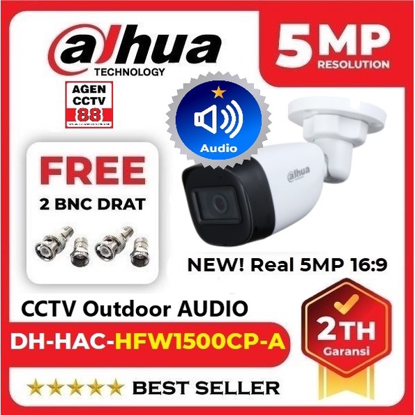 Kamera CCTV Outdoor AUDIO DAHUA 5MP DH-HAC-HFW1500CP-A Bonus 2 BNC