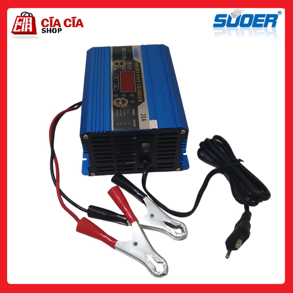 SUOER DC-1220A Smart Fast Charger Aki 12V 20A Casan Accu Aki Digital Charger Aki Digital Fast Charging