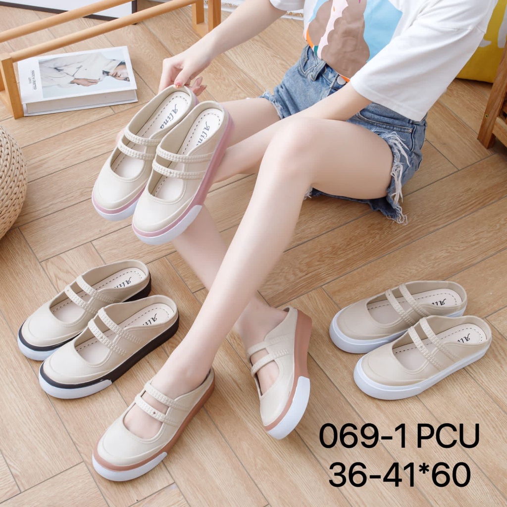 Sandal Wanita Terbaru/Sendal Selop Karet Jelly Import Alina 069/Sendal Korea Kekinian