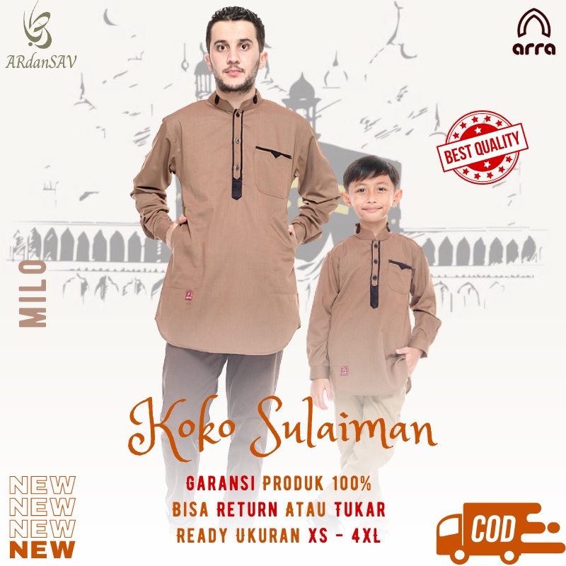 Baju Koko Kurta Couple Ayah Dan Anak Warna Coklat Milo Laki Laki ARRA Series Sulaiman Lengan Panjang