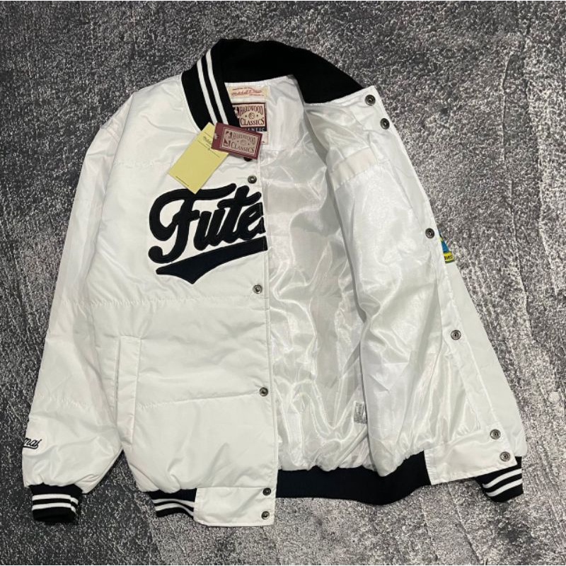 JAKET BOMBER VARSITY FITERMAI MITCHELL&amp; NESS BORDIR FULL TAG LABEL CASUAL HYPE