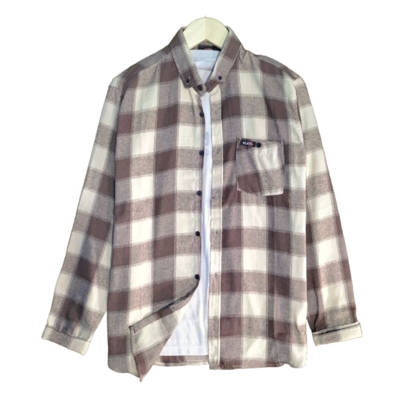 Kemeja Flanel Motif Uniqlo Cream