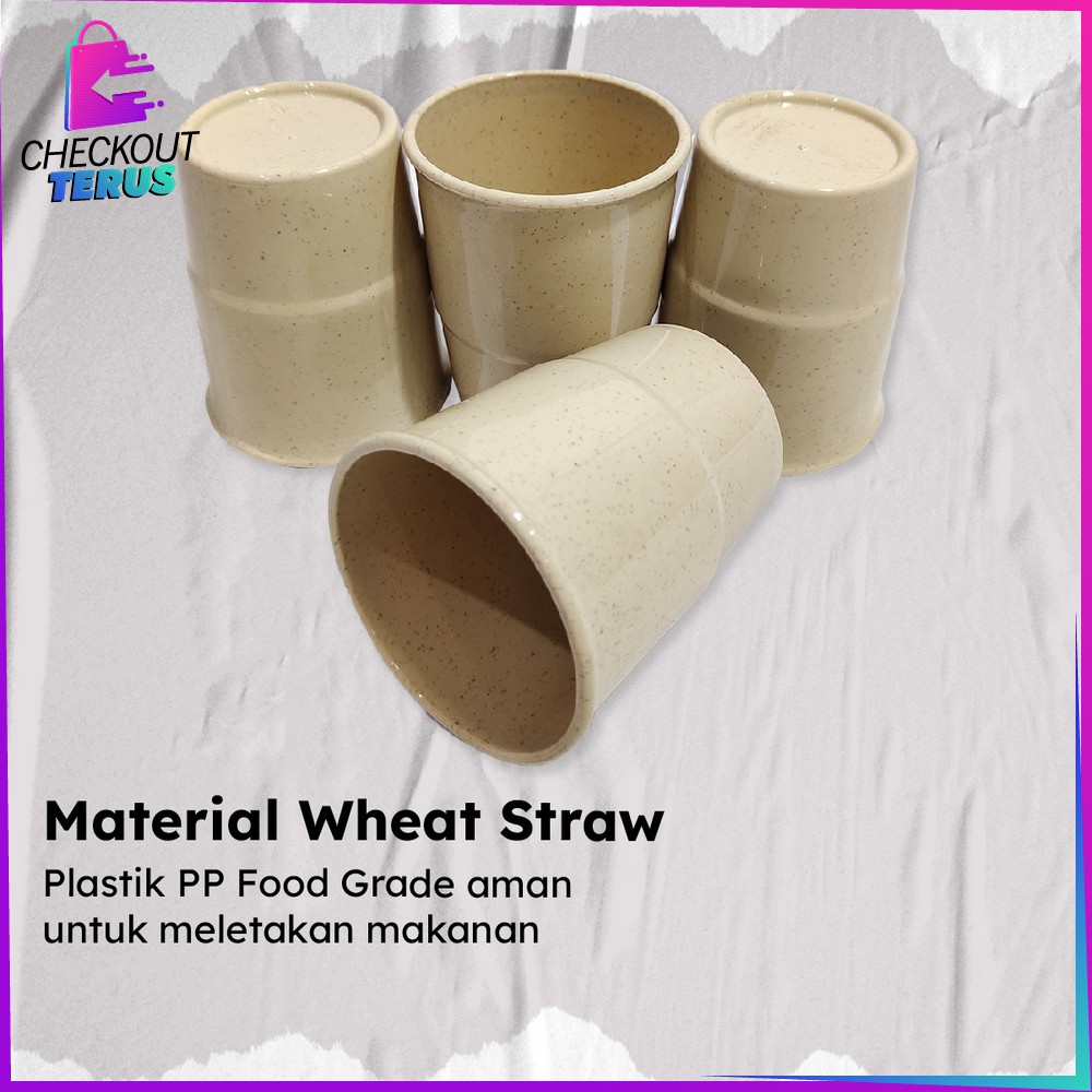 CT C811 Gelas Wheat Straw 4IN1 Tanpa Gagang Serbaguna Cangkir Mug Plastik Jerami Gandum Portable