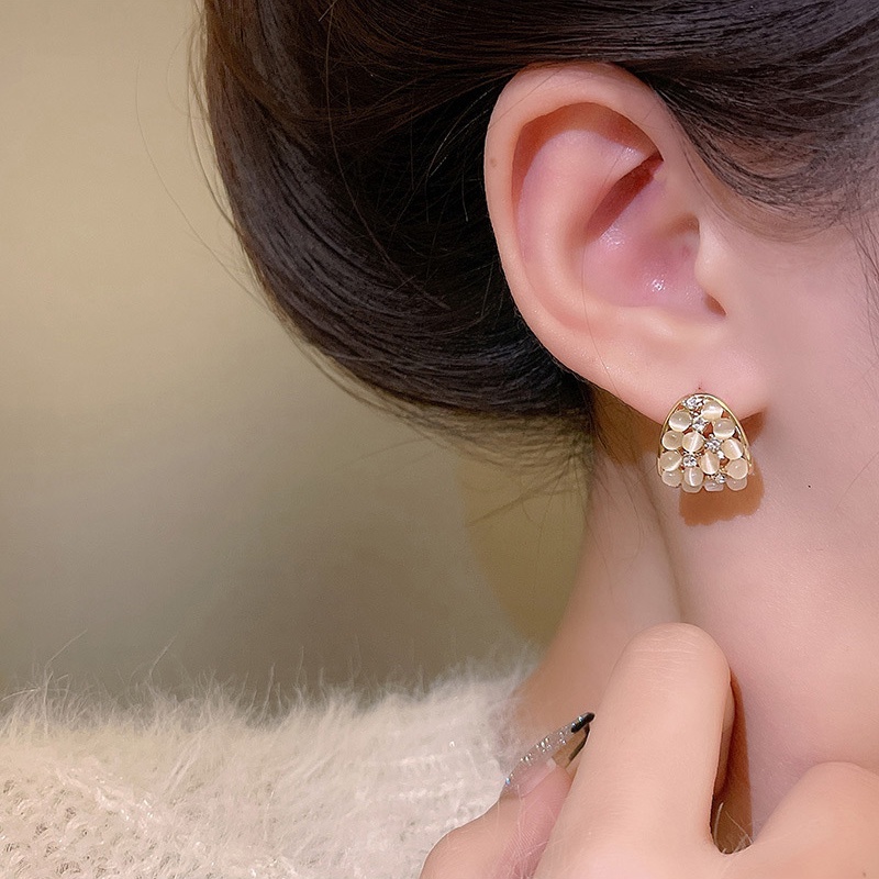 925jarum Perak Desain Baru Opal Anting Wanita Fashion Geometris Telinga Studs