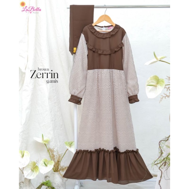 EKSLUSIF BROKAT MEWAH GAMIS ANAK BROWN COKLAT MANIS ZERRIN BY LABELLA