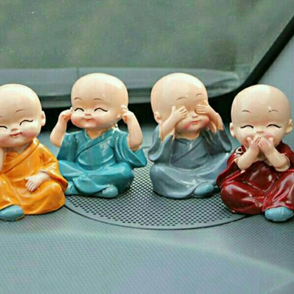 ❀ 4 set patung budha miniatur biksu dekorasi  rumah atau dekorasi mobil ➦