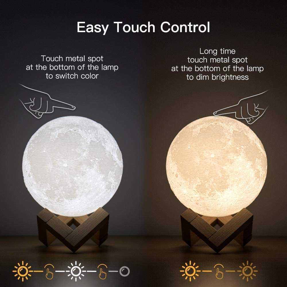 Lampu Tidur Bulan 3D Printed Moon Night Light Lamp 3 Color 1W 15 CM - OU6069 - White