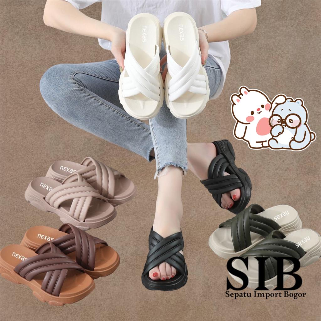 Sandal Wanita Wedges Silang Tinggi 5cm Size 36 - 40 Casual Sendal Cewek Platform 37 38 39 untuk Jalan Pergi Santai Slop Warna Black Hitam Rumahan Selop Rumah Premium Original Sara Sara Kekinian Terbaru Shoes ORI Mall Official StoreS