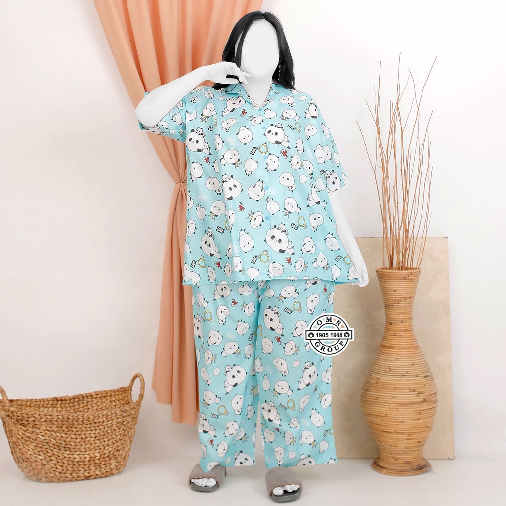 MURAH BIGSIZE | Ukuran Real XXL 5L LD 120 140 Fit BB 60-100KG Jumbo Pajamas Oneset Setelan Piyama Celana Panjang Motif Kartun Bahan Katun Polymicro Lengan Pendek Daily Wear