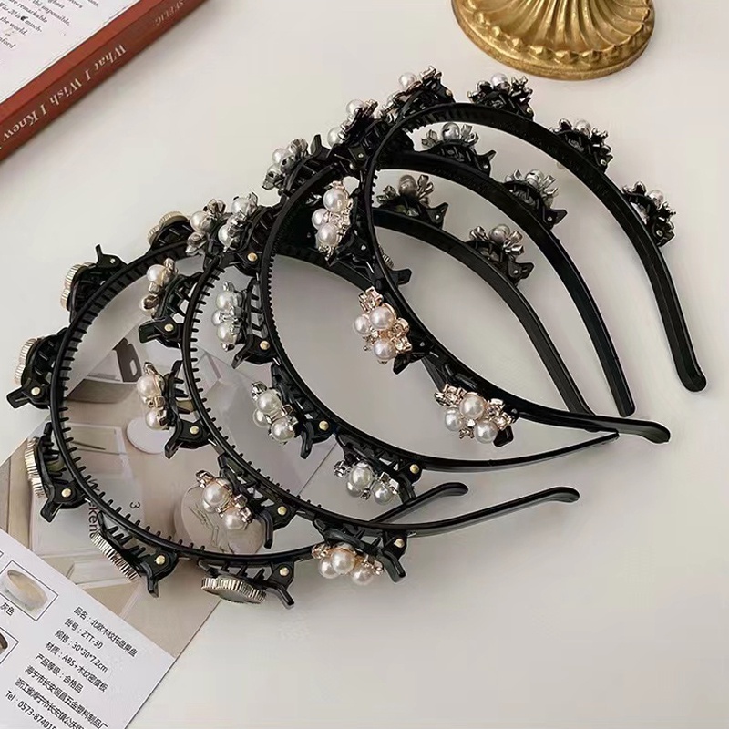 2in1 Bando &amp; Jepit Rambut Pola Mutiara Fashion Korea Wanita Dewasa - Bando Bandana Import Murah