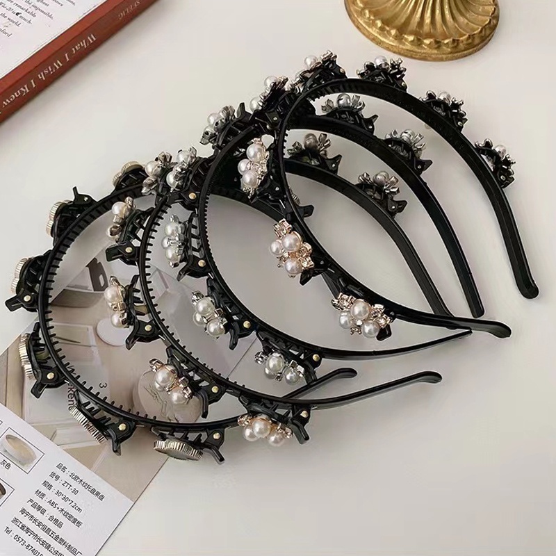 2in1 Bando &amp; Jepit Rambut Pola Mutiara Fashion Korea Wanita Dewasa - Bando Bandana Import Murah