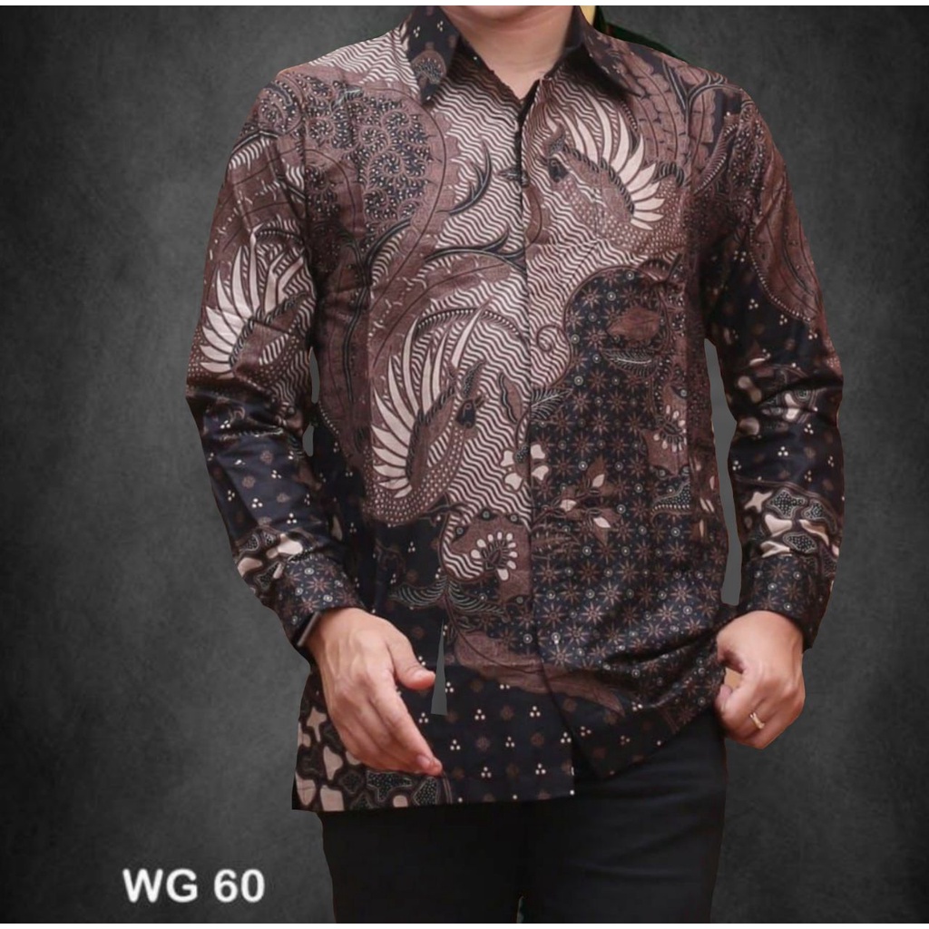 Kemeja Batik Pria Lengan Panjang Motif Keren Anak Muda Dewasa Gajah Mada Keris Merah Marun