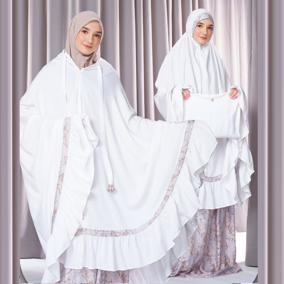 MUKENA RENDA SET RAYON RAUNA PRIDE MR 29 BROKEN WHITE / MUKENA DEWASA RAYON PREMIUM POLOS MIX MOTIF