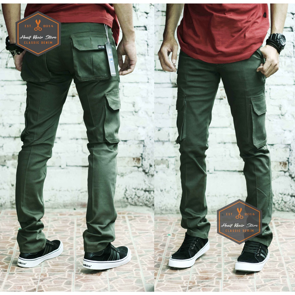 celana cargo panjang/pendek GREEN/HIJAU ARMY cowo/cowok/pria slimfit TERLARIS / BEST SELLER