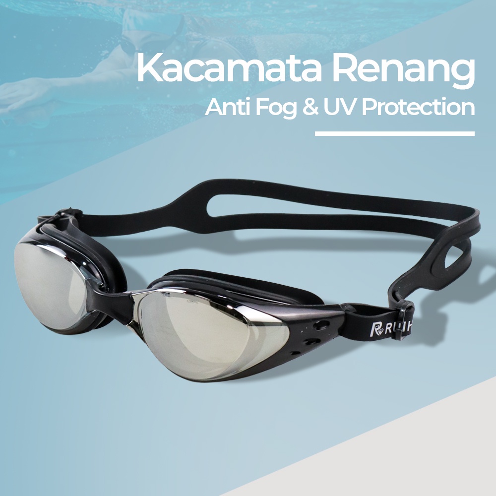 Kacamata Renang Coating  OMSE4SBK Mirrored Anti Fog UV Protection - Black