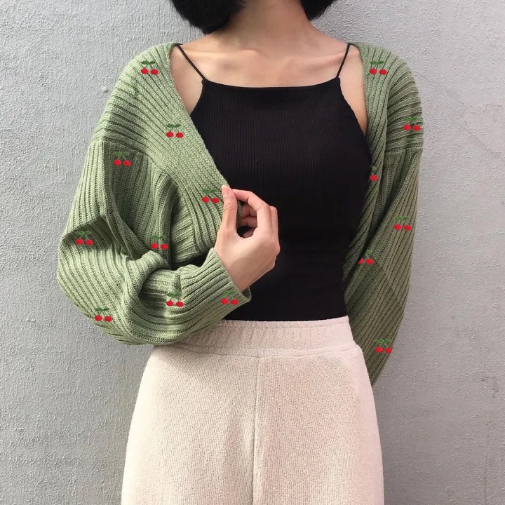 outer wanita Bolero Rajut Lucu Korean Style Knit Cherry W7S5 multifungsi cardigan korean style wanit