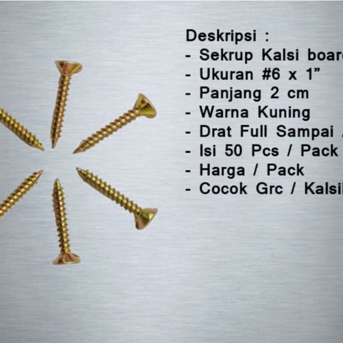 Terlaris Sekrup Skrup Kuning Kalsiboard Grc Plafon #6 X 1" ( 2 Cm ) Isi 50 Pcs