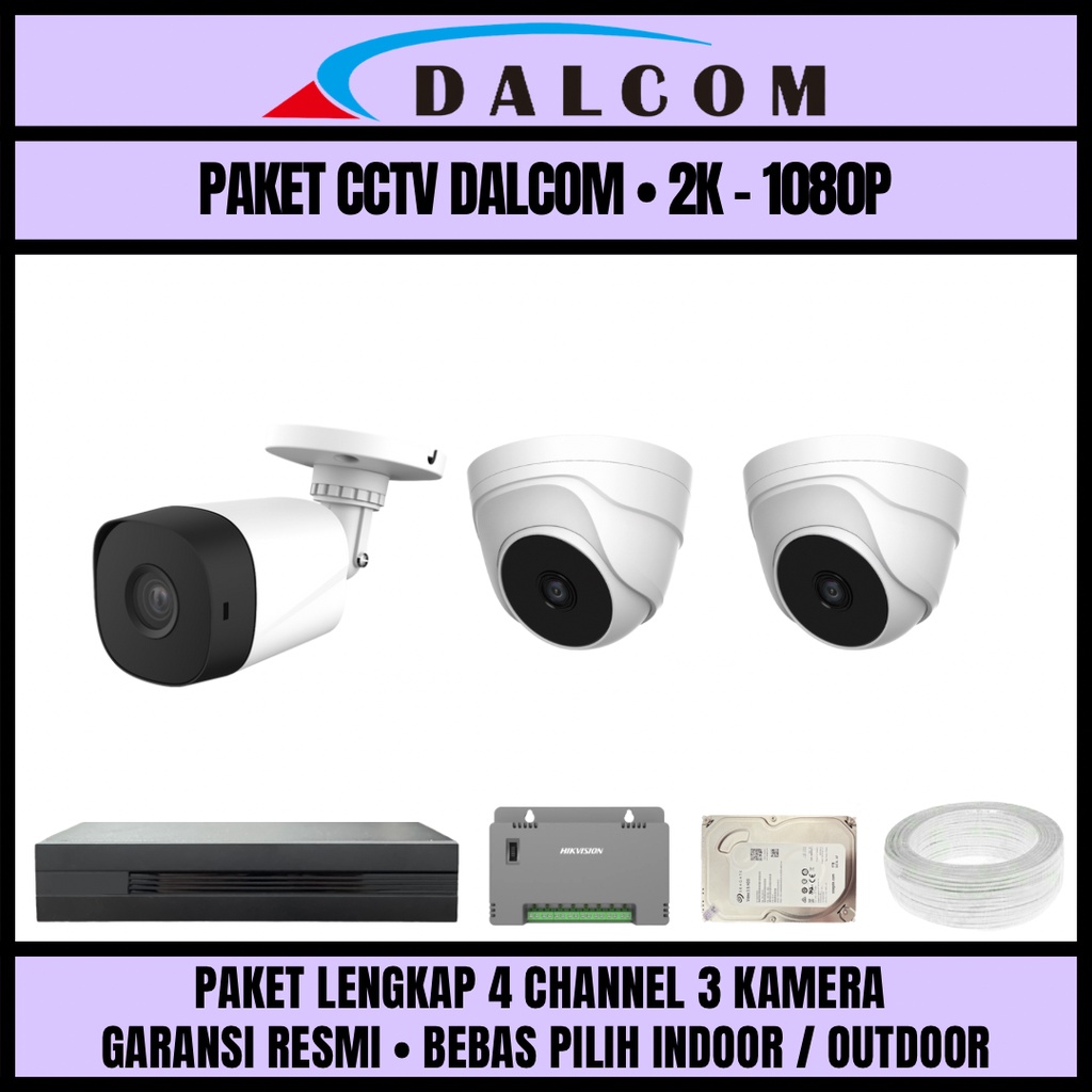 PAKET CCTV DALCOM 4 CHANNEL 3 KAMERA 2K 1080P