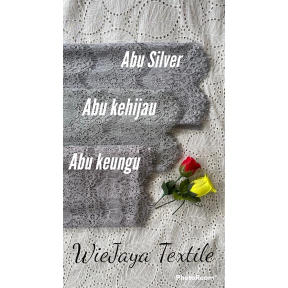 Kain Brukat Renda Pinggiran atau Lace Triming Non Glitter Khusus Abu Murah Grade A, cocok utk Kebaya, Dress, Atasan, pinggiran kebaya, pinggiran Mukena , Lembut dan Nyaman dipakai, Harga yang tertera : HARGA PERSETENGAH METER