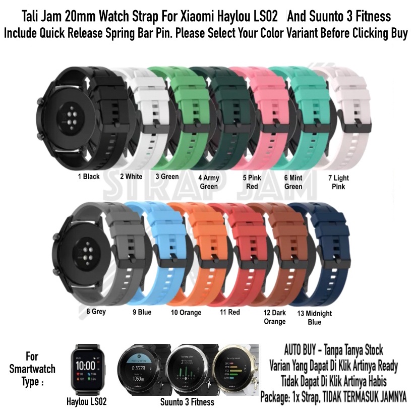 T2E 20mm Tali Jam Smartwatch Haylou LS02 / Suunto 3 Fitness - Strap Rubber Silikon Buckle Hitam