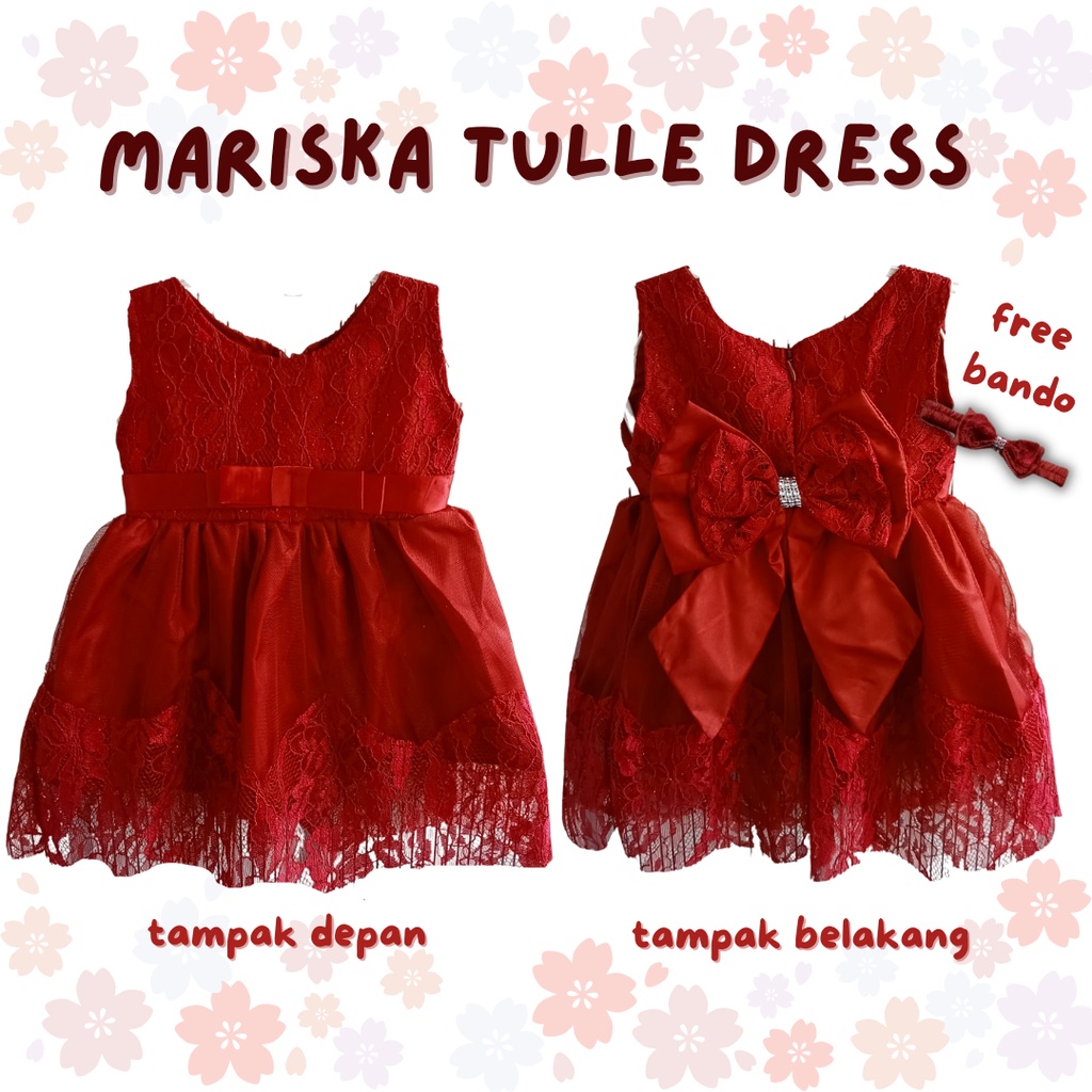 Mariska tulle dress baby tile dress pesta bayi 3-12 bulan dress pesta anak balita dress ulang tahun anak bayi baru lahir dress burkat anak pita besar