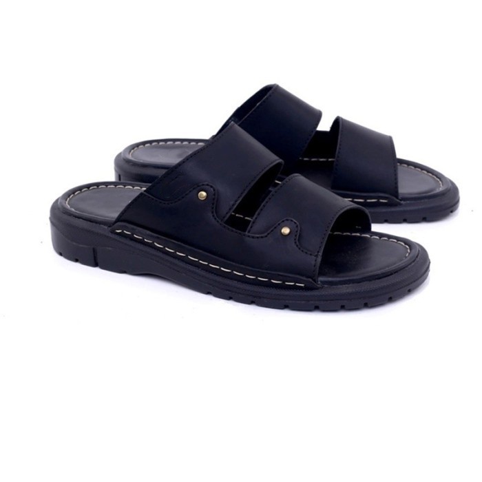 Sandal Slide Pria (Asli Kulit) Sandal Bata Cowo Malkazio GAZ-101 Sendal Selop Hitam-Coklat