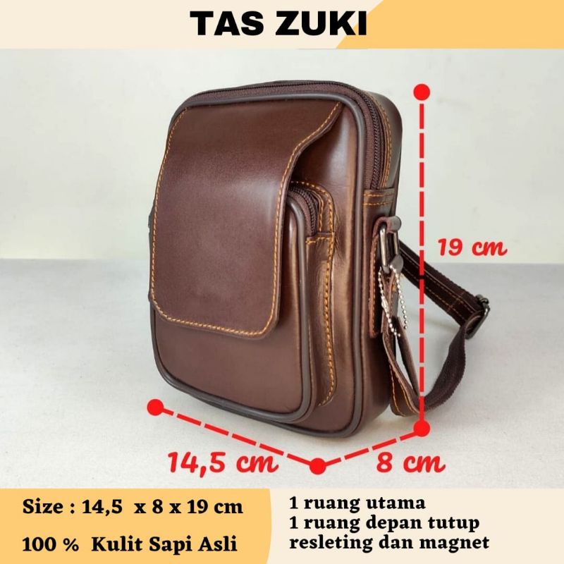 Tas ZUKI Kulit Sapi Tas Kamera Selempang Slingbag Kecil Mini Pria Wanita