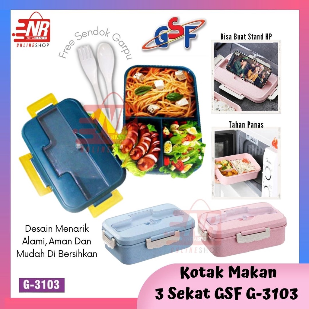Lunch Box Set Sendok Garpu GSF 3 Sekat G-3103 / Kotak Tempat Makan / Tepak Makan / Kotak Bekal Bekel