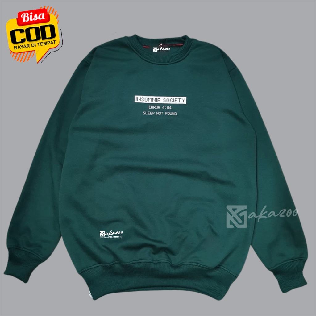 ocrewneck distro oversize pria Sablon Insomnia Warna Hijau Tua crewneck kerah tinggi sweater oblong jumbo xxl crewneck hitam akazoo