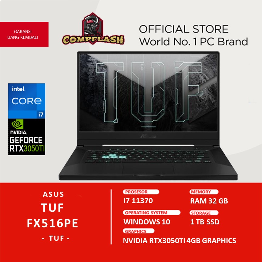 LAPTOP ASUS TUF F516PE i7 11370 16GB 512GB SSD RTX3050TI 4GB W10 15.6FHD 144Hz