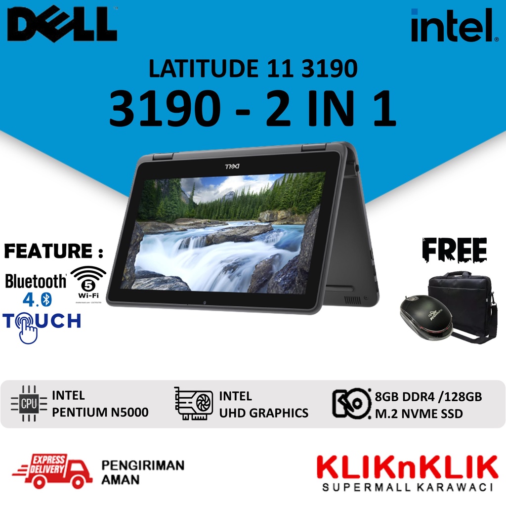 LAPTOP MURAH DELL LATITUDE 11 3190 2IN1 TOUCHSCREEN INTEL PENTIUM N5000 8GB 256GB SSD WIN 10 PRO