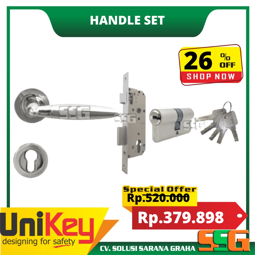 Handle Set Unikey UK 501-410 SN + Handle Pintu UNIKEY UK 219.02 SN/NP