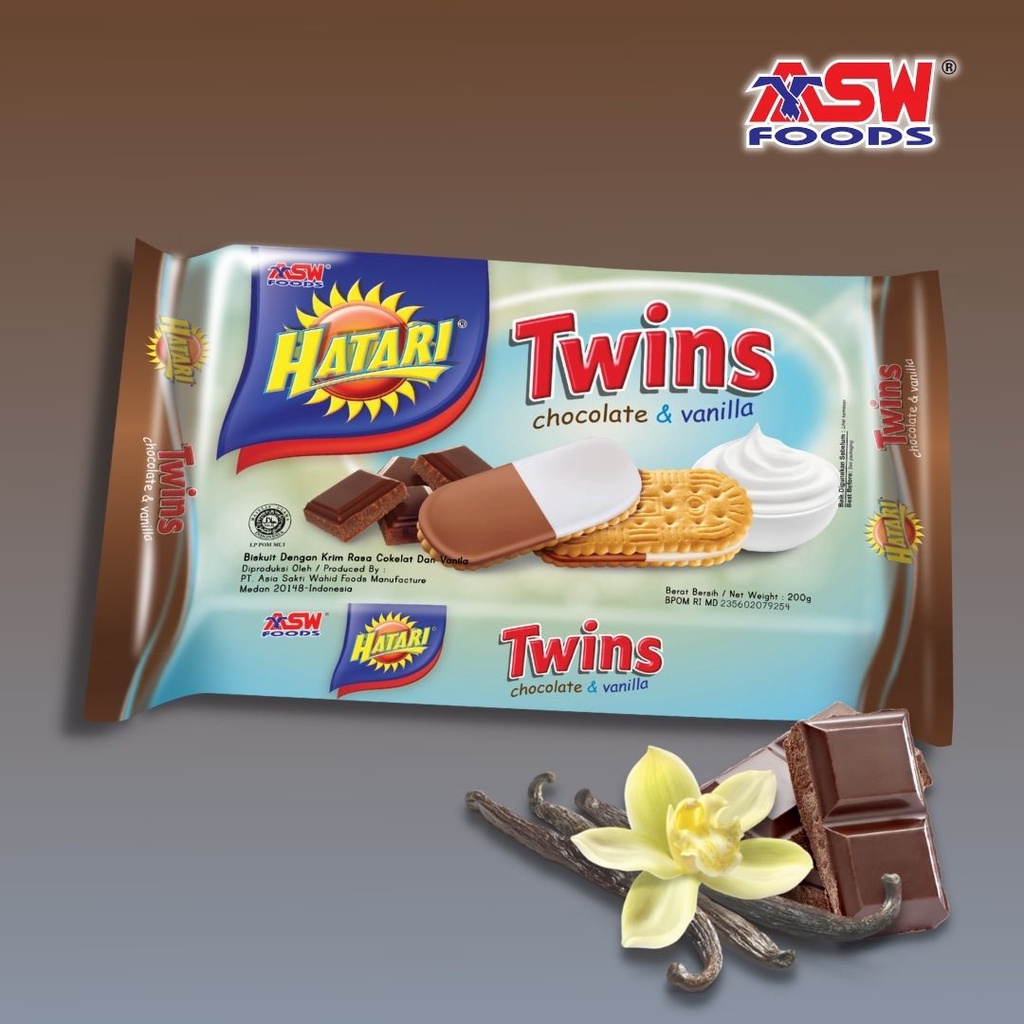 

Hatari Twins Chocolate & Vanilla Biscuit 190gr / Biskuit Coklat Vanila