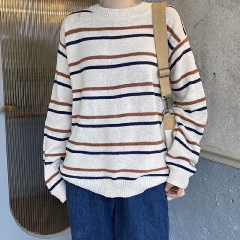 Sweater Oversize Wanita Kekinian / Sweater Knit Motif Garis / Sweater Korean Style / Sweater Motif G