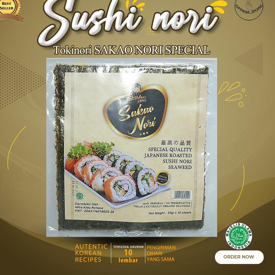 

SALE TERBAIK Sakao Nori Sushi Spesial 10 Set Sushi Roasted Rumput Laut Halal Mui