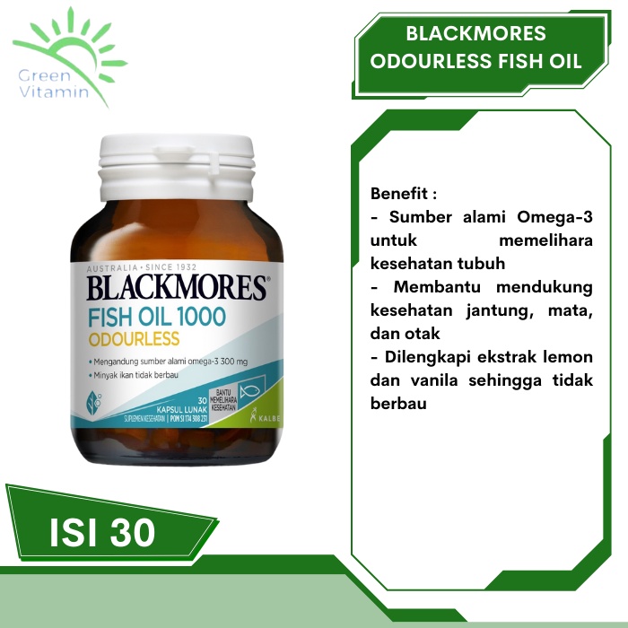 BLACKMORES Odourless Fish Oil 1000mg 30 kap Omega 3 1000 mg