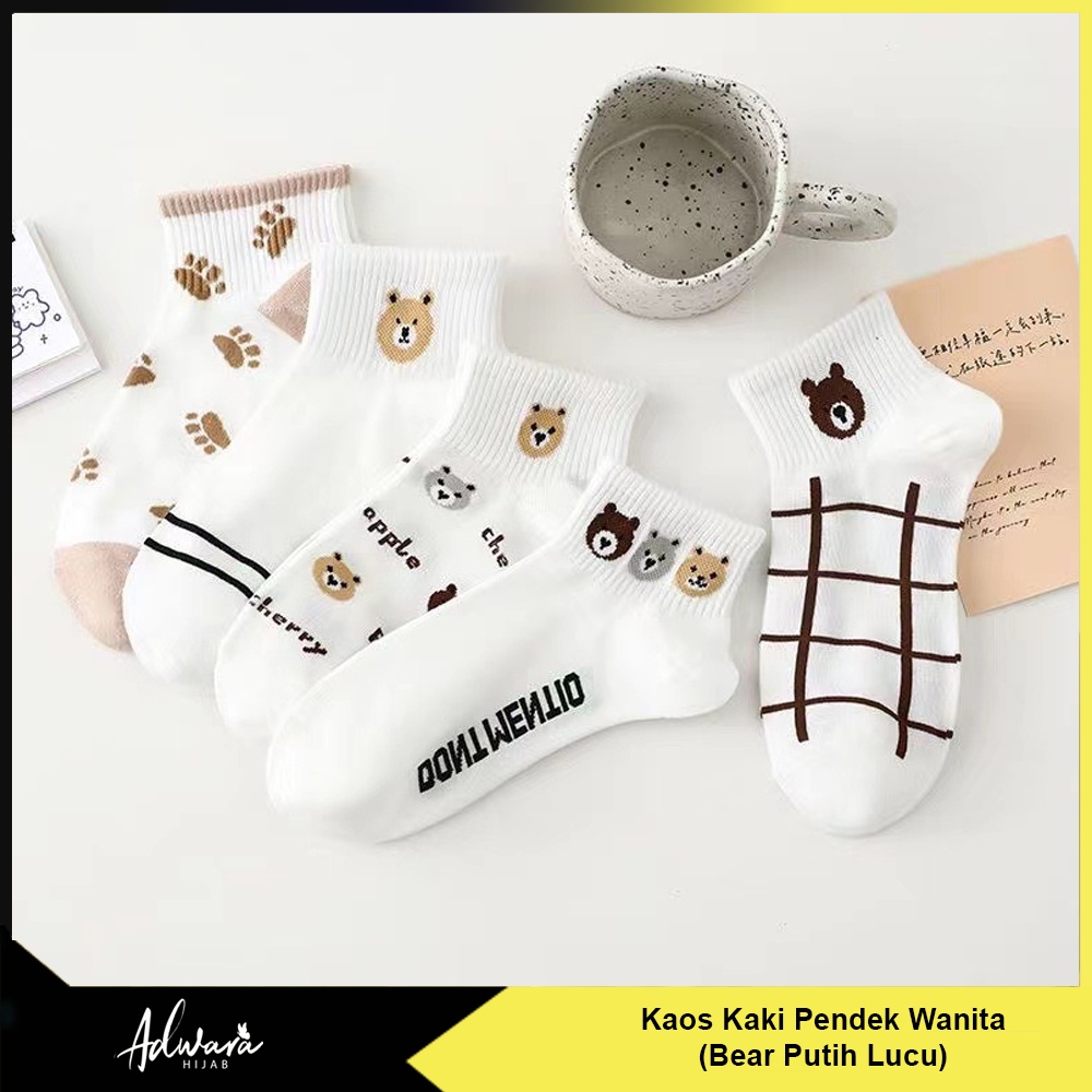 Kaos Kaki Pendek Wanita Semata Kaki Motif Bear Putih Gaya Fashion Korea