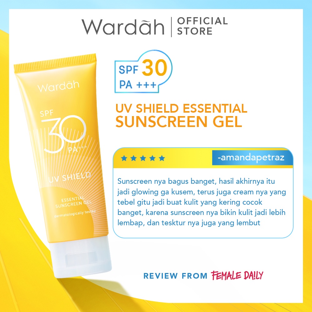 Wardah UV Shield Essential Sunscreen Gel SPF 30 PA +++ 40 ml - Sunscreen Wajah 0% Alkohol - Tekstur Ringan - Melembabkan