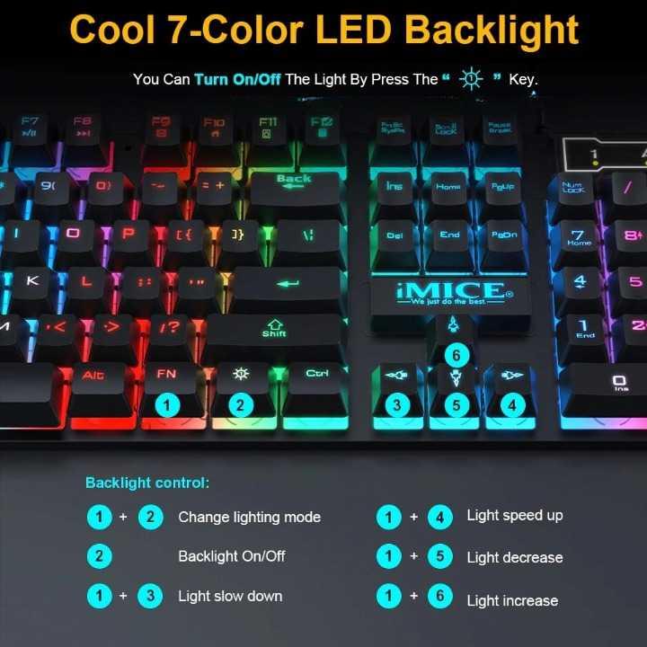 iMICE Set Keyboard Gaming with Mouse RGB Backlit Waterproof Wired - AN-300 - Black