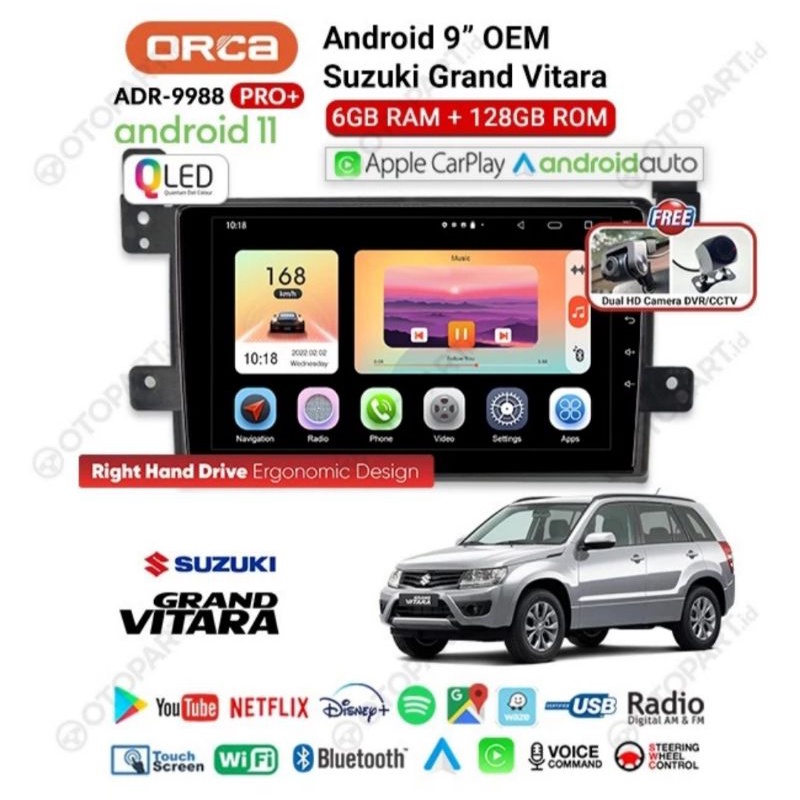 Head Unit Android 9&quot; ORCA RAM 6GB / 128GB SUZUKI GRAND VITARA ANDROID 9 inch ORCA PRO RAM 6/128GB CARPLAY