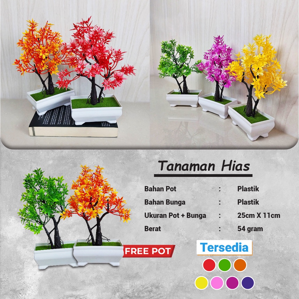 Satu7an PBP65 Tanaman Hias Plastik Ornamen Pohon Bonsai Pajangan Dekorasi Rumah Pot Bunga Hias Artificial Flower Indoor