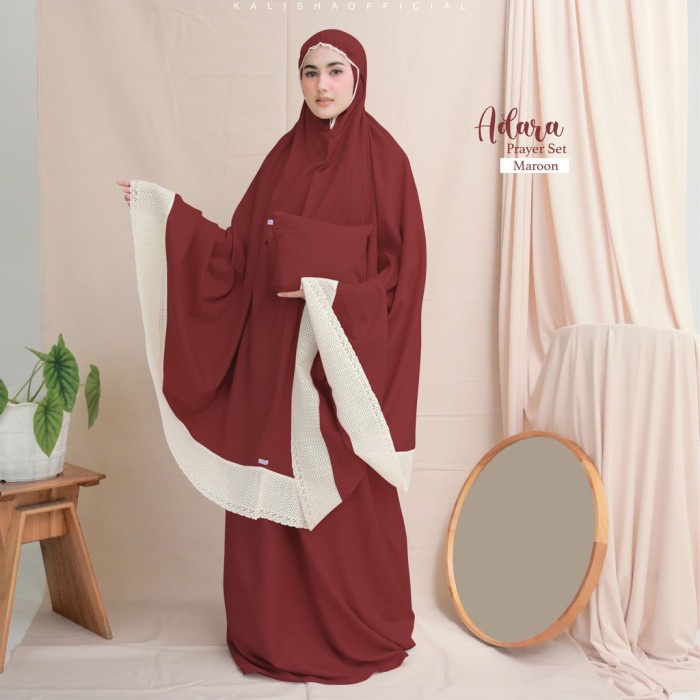 Mukena Dewasa adara series sakeena ing daily katun mikro renda r Merah B0G5 Lebaran Estetik Travel R