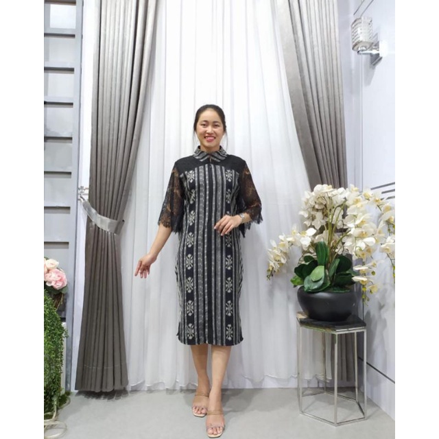 dress tenun mix brokat elegant