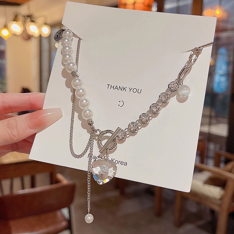 Kalung Liontin Hati Mutiara Kualitas Tinggi Untuk Wanita Perhiasan Zircon