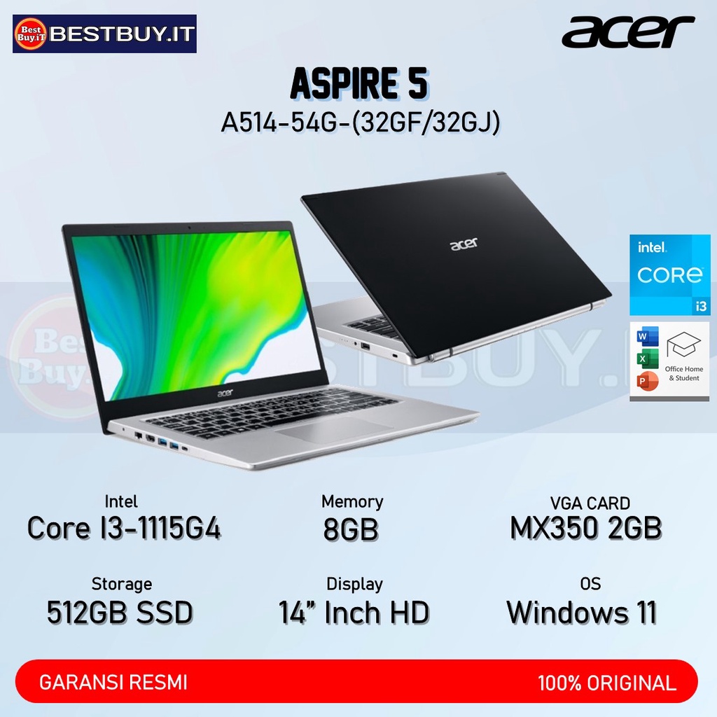ACER ASPIRE 5 A514-54G-32GJ i3-1115G4 8GB 512GB MX350 14" HD WIN11 OHS