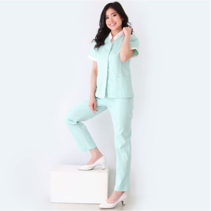 Baju Suster Seragam Suster Calia Minty Green / Baju Baby Sitter / Seragam Nanny - XL(J2I9) baju sera