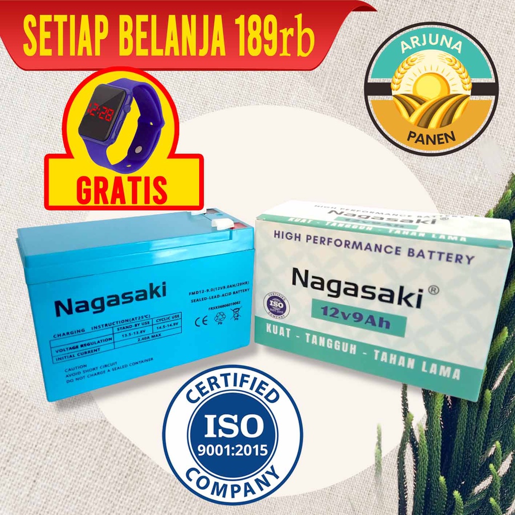 *DI-JAMIN ORI* Aki Accu 12V 9Ah Nagawa Nagasaki Sprayer Elektrik Tangki Alat Semprot - 15 x 6,4 x 9,