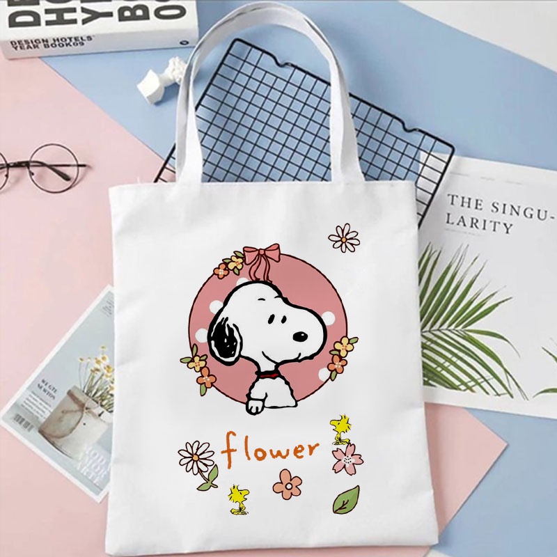 Totebag Tote Bag Snoopy Lucu Tas Serut Kanvas Wanita Goodie Bag Souvenir Ulang Tahun Anak Aesthetic