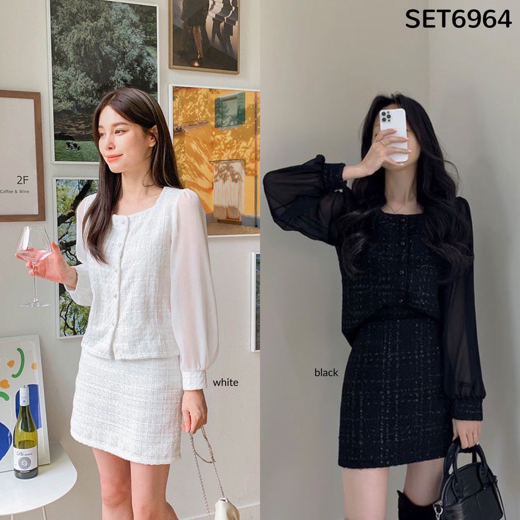 Moshia Lux Top & Skirt Tweed SET6964