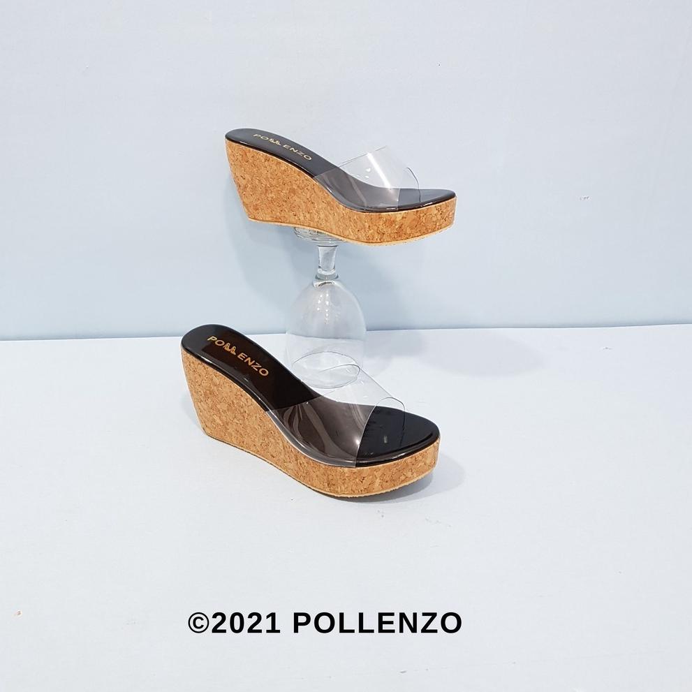 TERBARU Pollenzo - Crystal Black Wedges Mika Bening 8Cm Dm-408